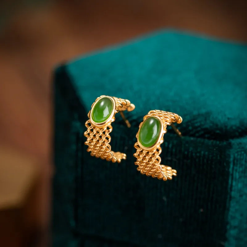 Jade Earrings "Subtle Charm" Gold-Plated Silver