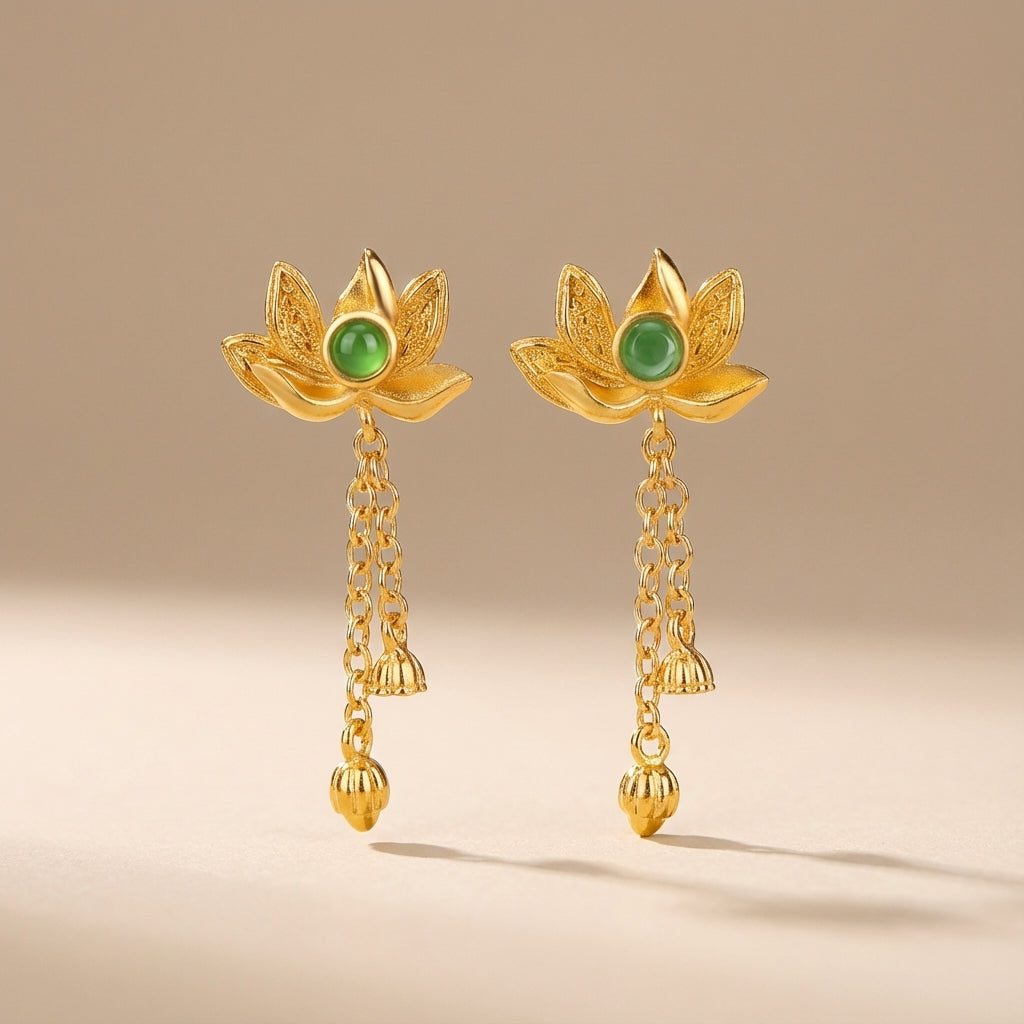 Pendientes Jade Lotus "Loto de Oro" Plata Dorada Oro