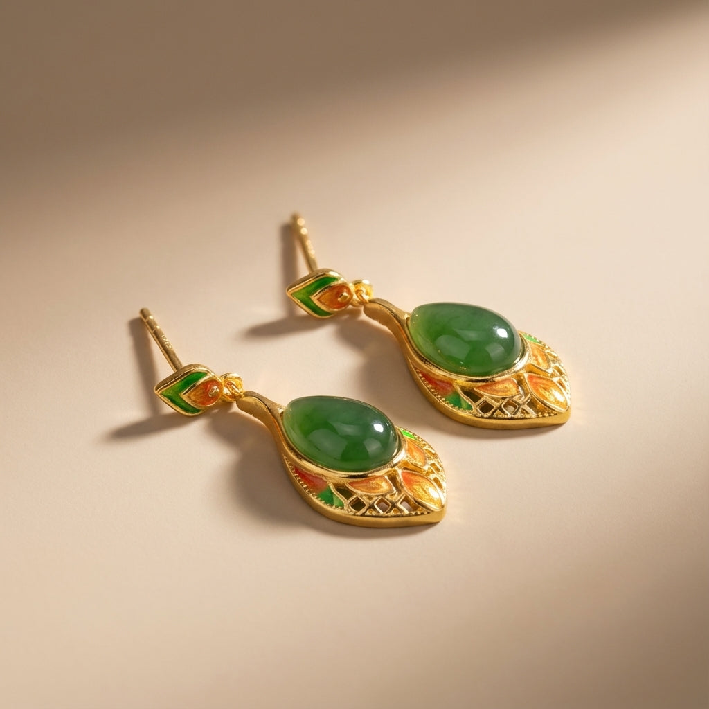Jade Earrings "Soft Nature" Gold-Plated Silver