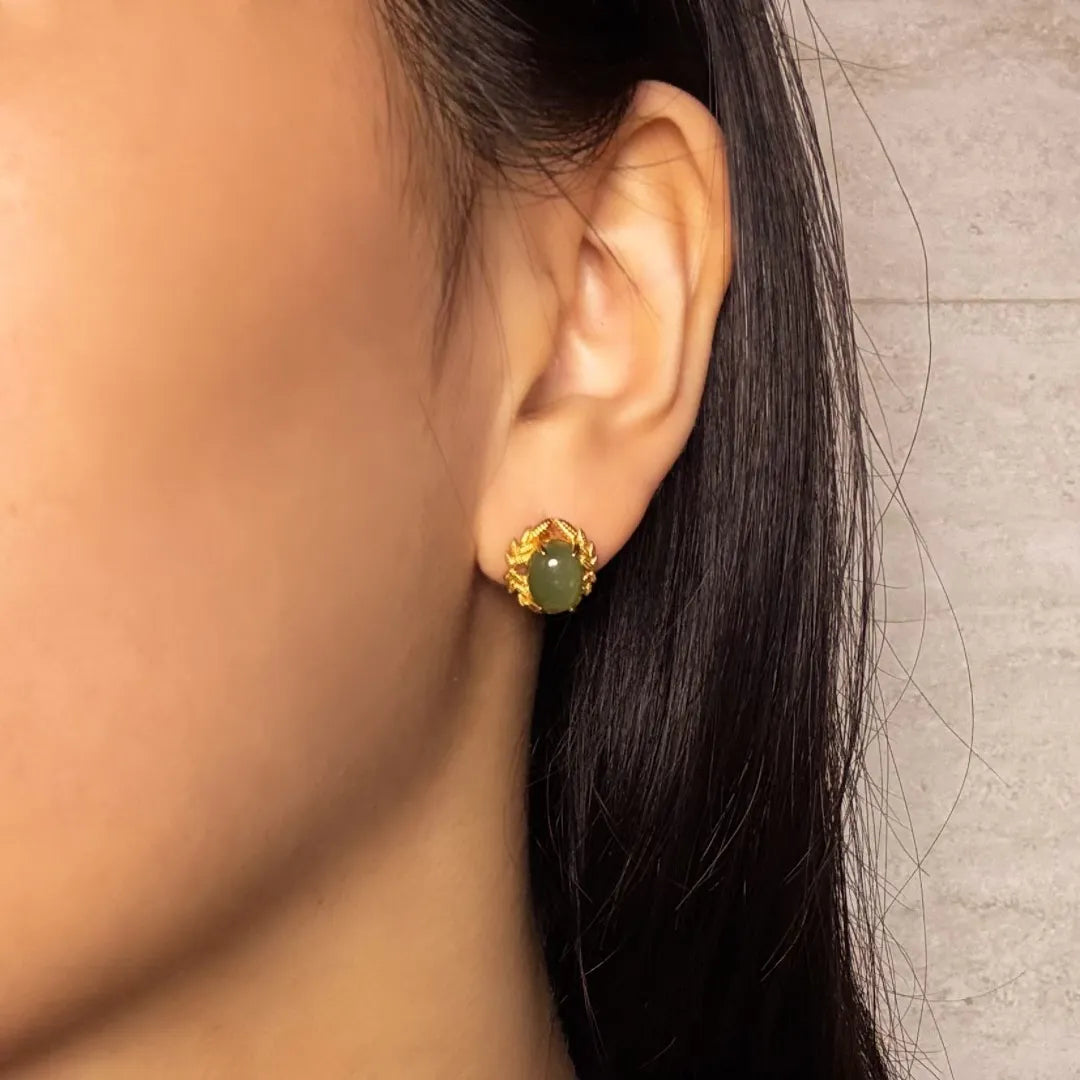 Jade Earrings "Queen of Balance" Gold-Plated Silver