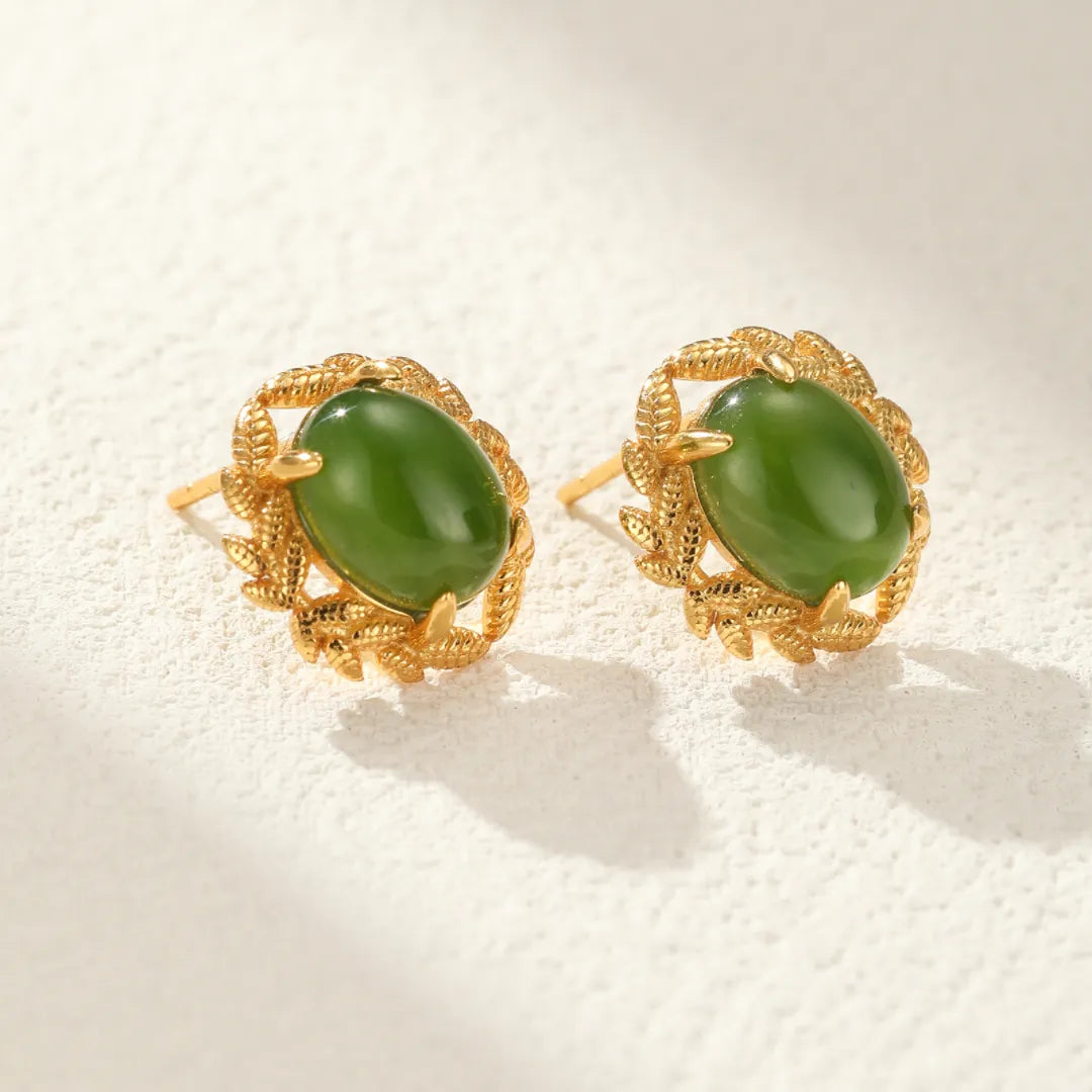 Jade Earrings "Queen of Balance" Gold-Plated Silver