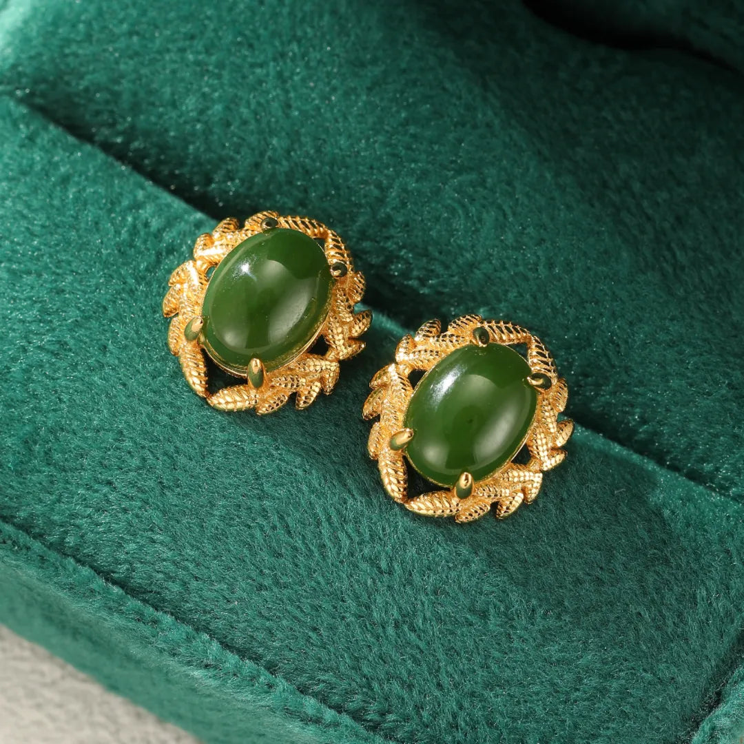 Jade Earrings "Queen of Balance" Gold-Plated Silver