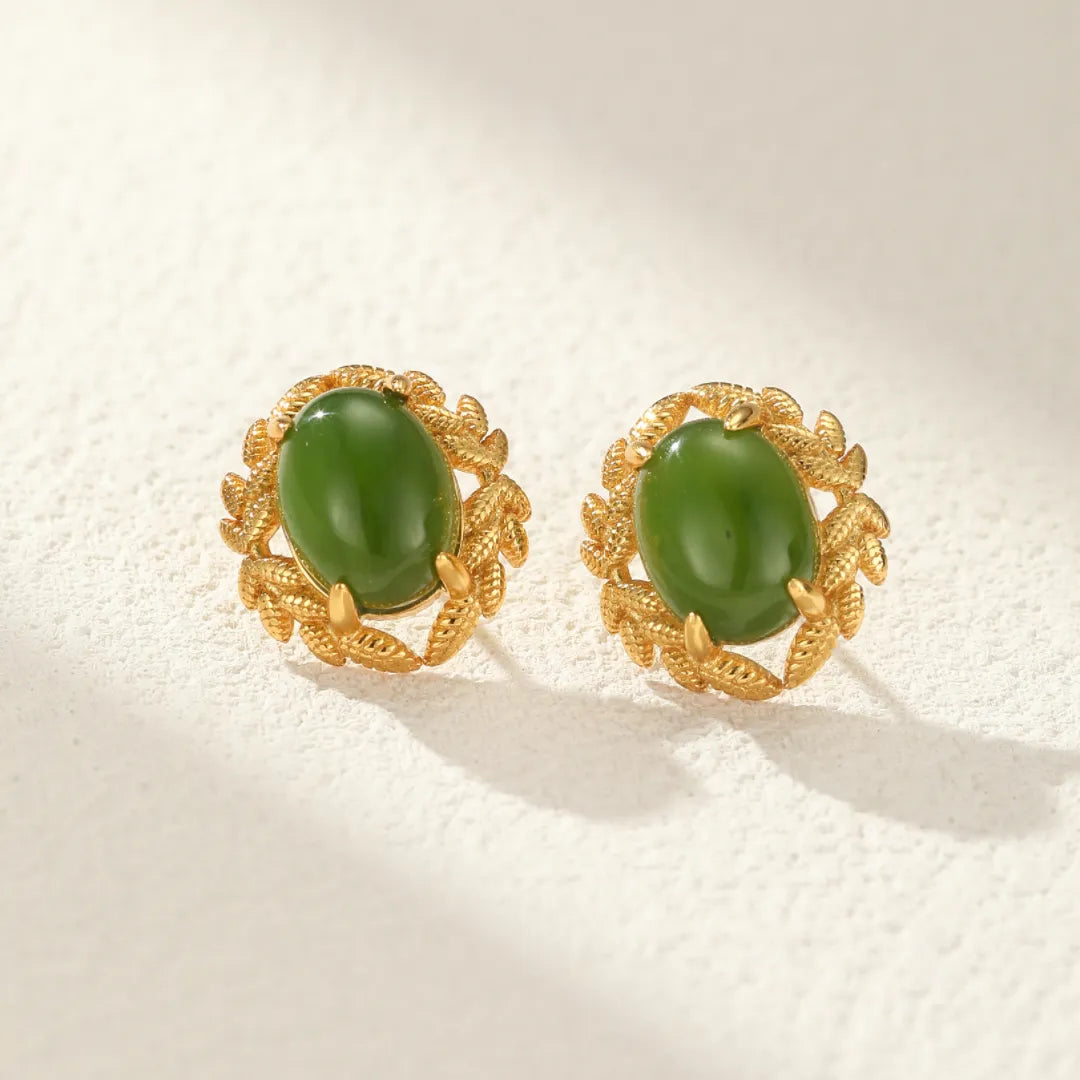 Jade Earrings "Queen of Balance" Gold-Plated Silver