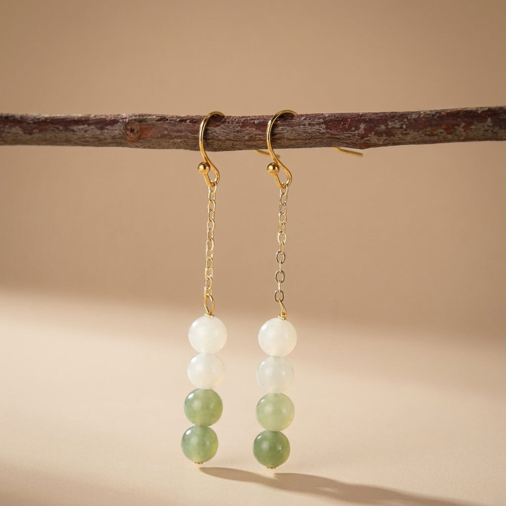 Boucles d'Oreilles Jade "Sagesse" Doré Or @main