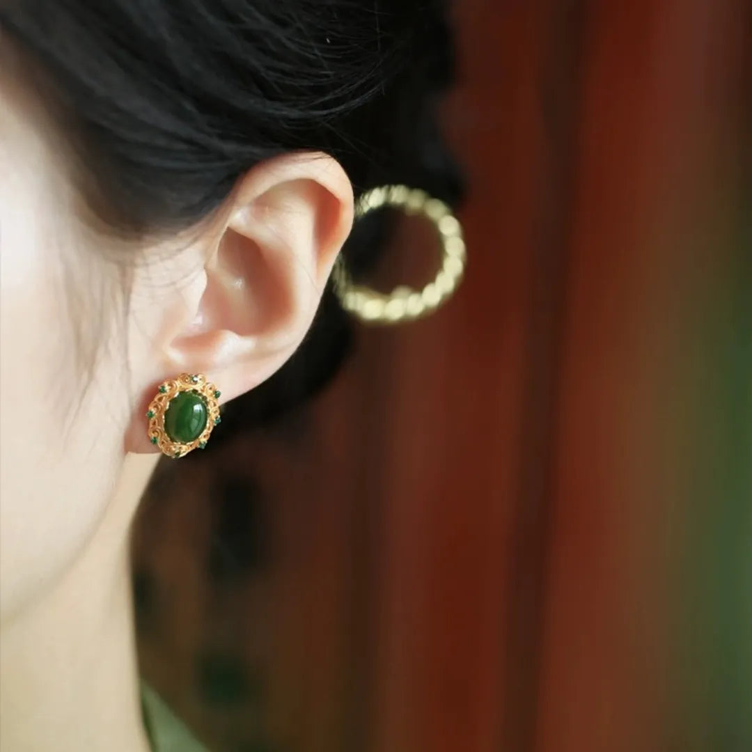 Jade Earrings "Ancestral Treasure" Gold-Plated Silver