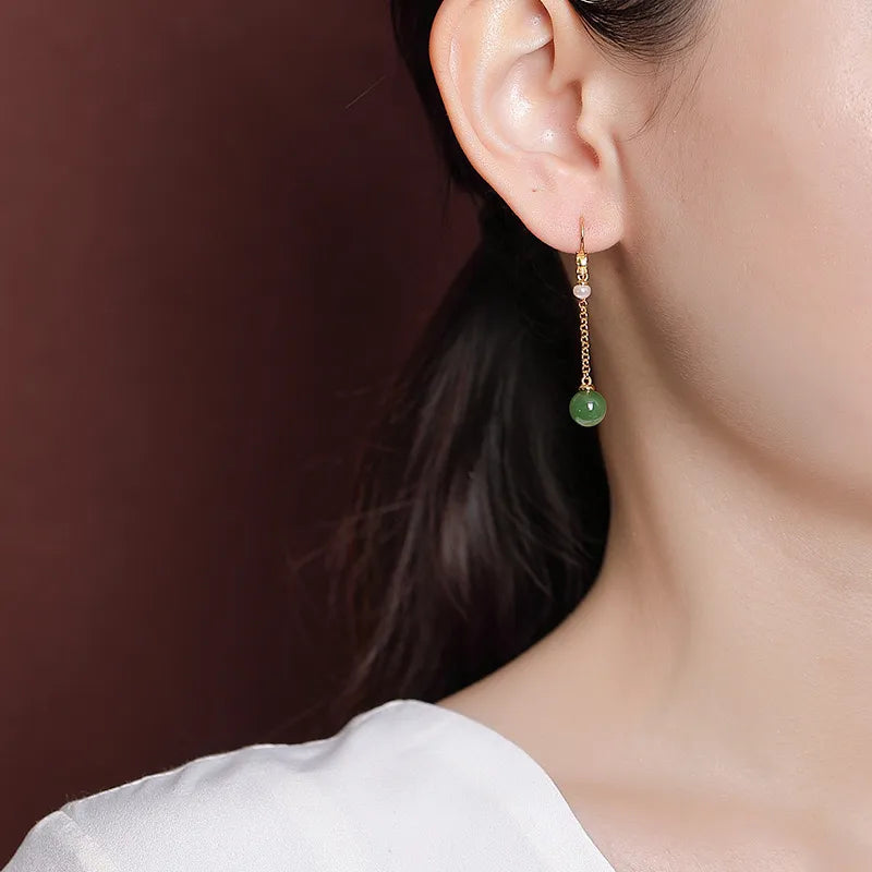 Jade Earrings "Serene Treasure" Gold-Plated Silver