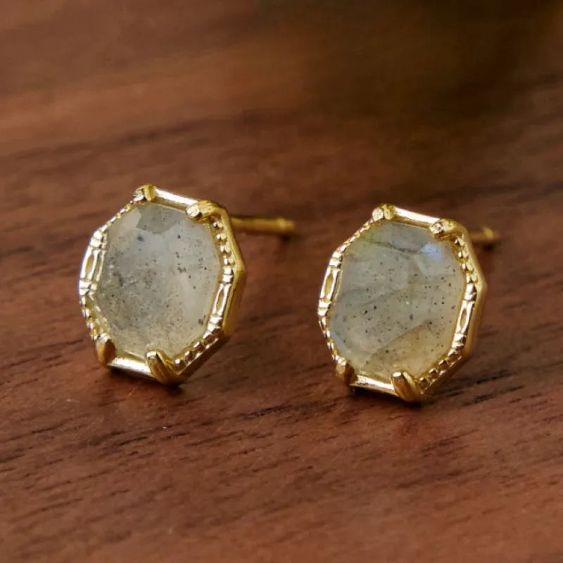 Pendientes de Labradorita "Elegancia Mística" Plata Dorada Oro