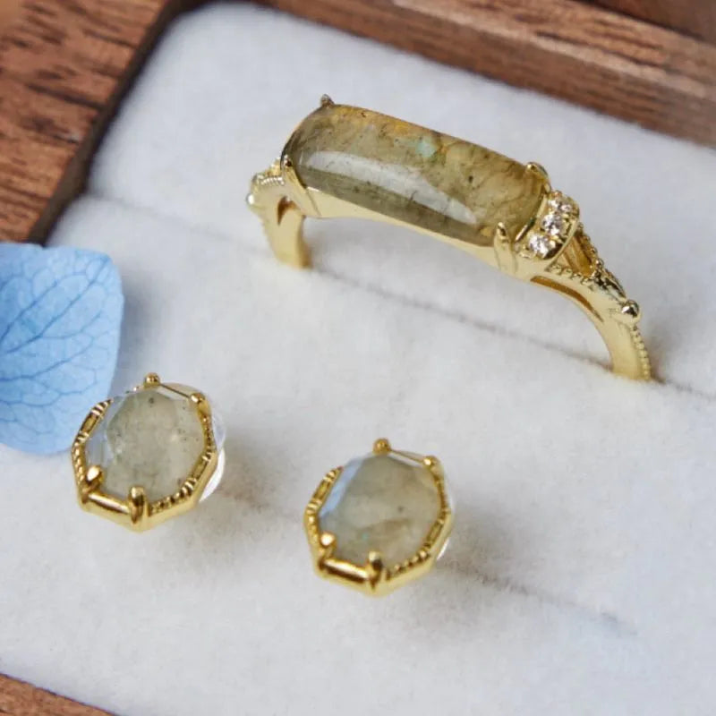 Pendientes de Labradorita "Elegancia Mística" Plata Dorada Oro