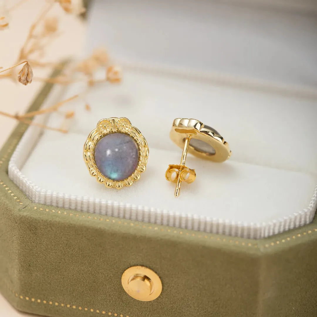 Labradorite Earrings "Antique Reflections" Gold-Plated Silver