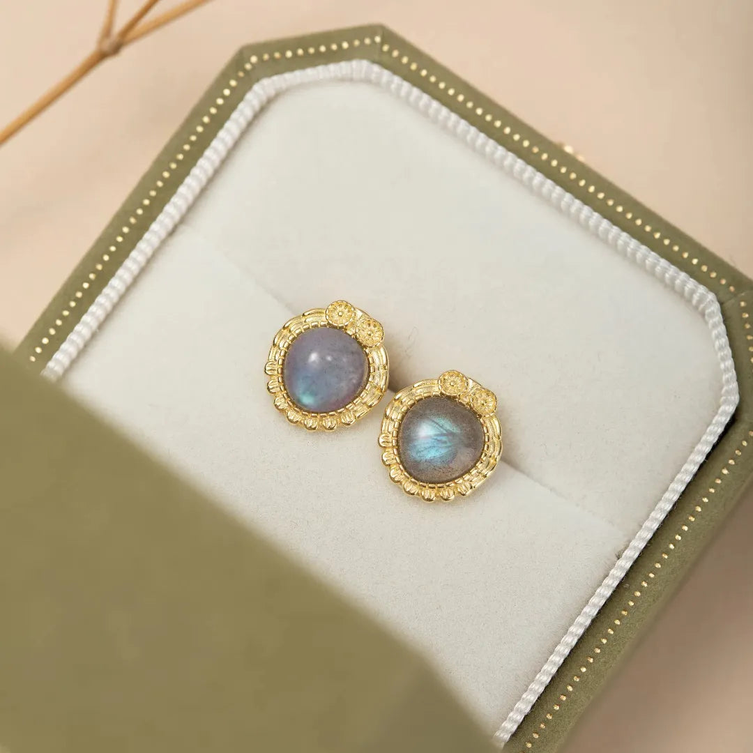 Labradorite Earrings "Antique Reflections" Gold-Plated Silver