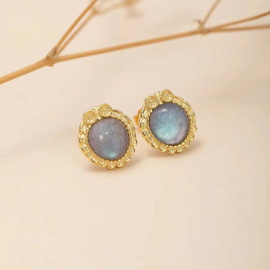 Labradorite Earrings "Antique Reflections" Gold-Plated Silver