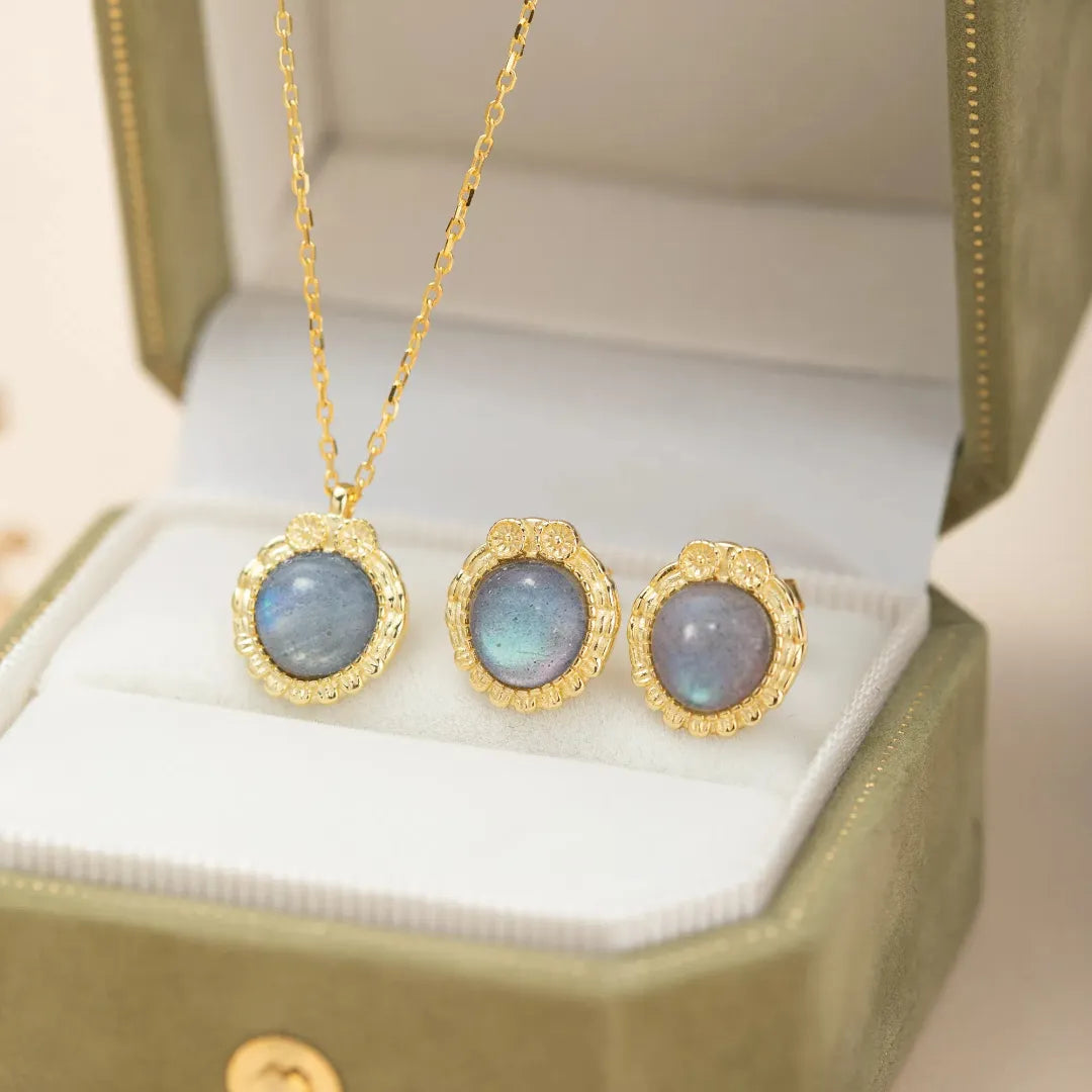 Labradorite Earrings "Antique Reflections" Gold-Plated Silver