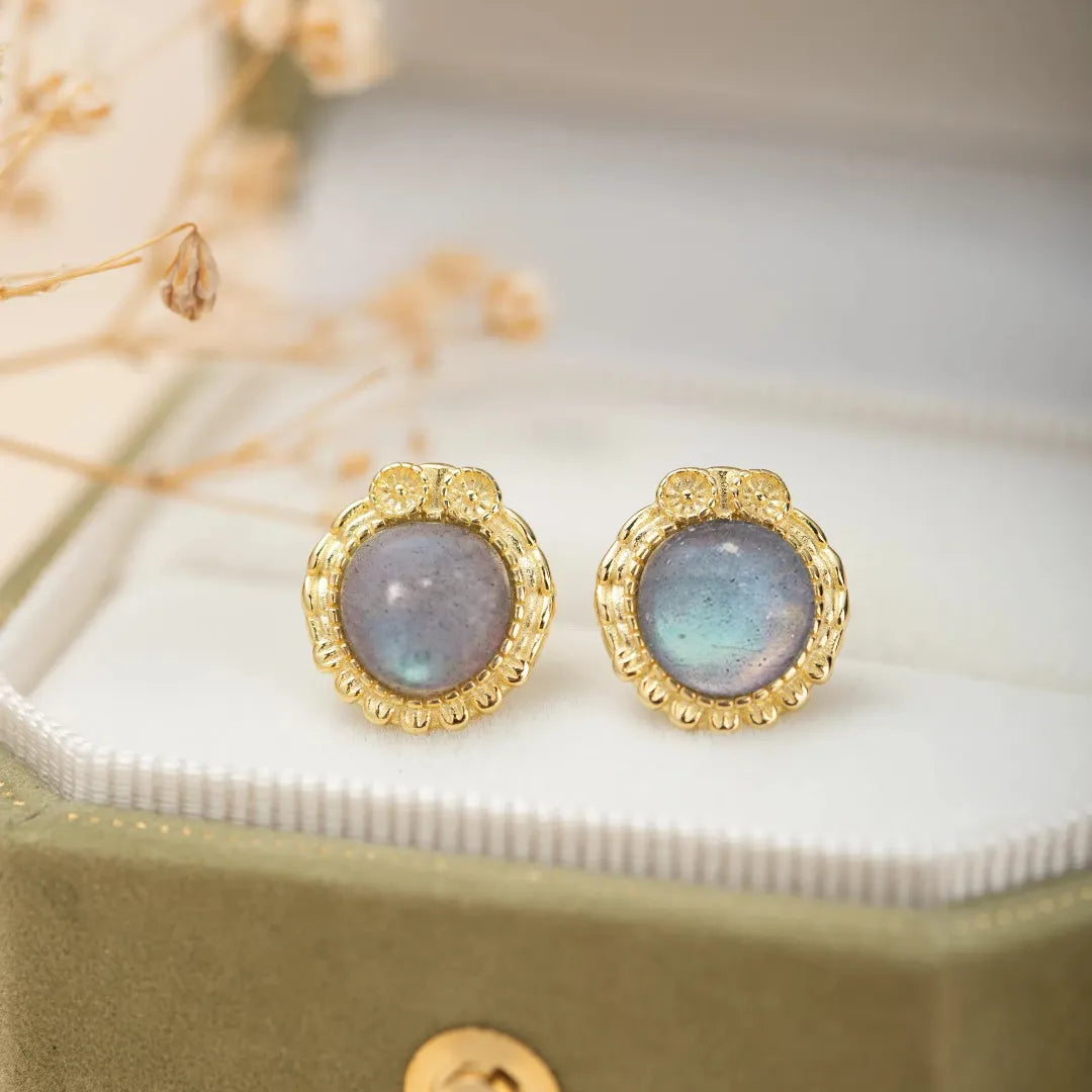 Labradorite Earrings "Antique Reflections" Gold-Plated Silver