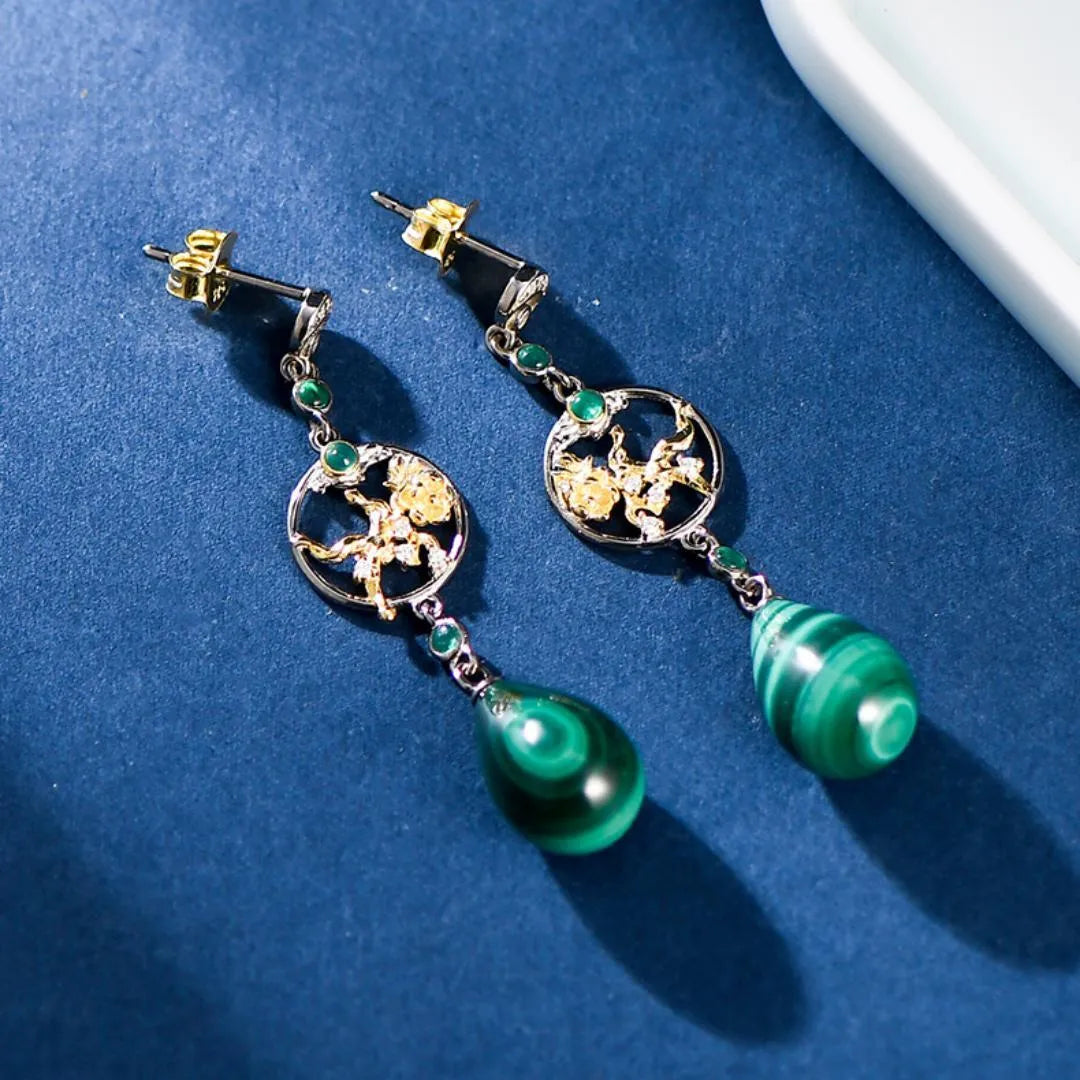 Ohrringe Malachit "Lotus Glanz" Silber 925