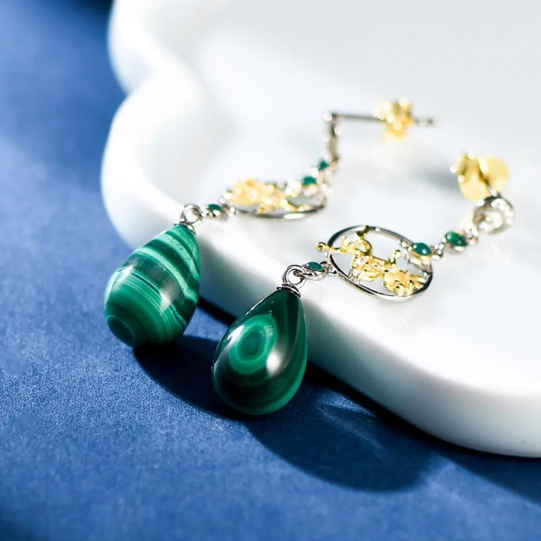 Ohrringe Malachit "Lotus Glanz" Silber 925