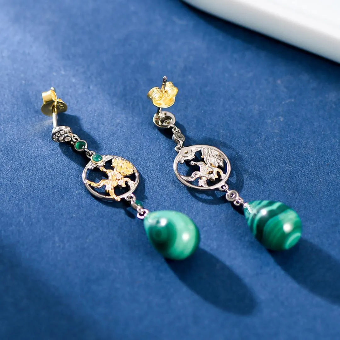 Ohrringe Malachit "Lotus Glanz" Silber 925