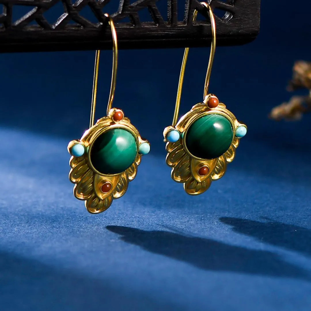 Malachit Ohrringe "Goldblatt" Vergoldetes Silber