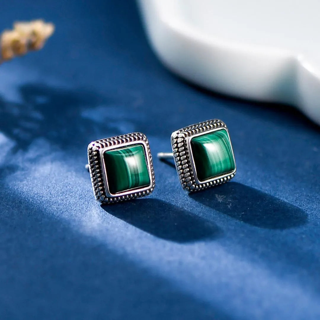Orecchini in Argento 925 placcati Oro 18k con Malachite – Alexandra's Colors