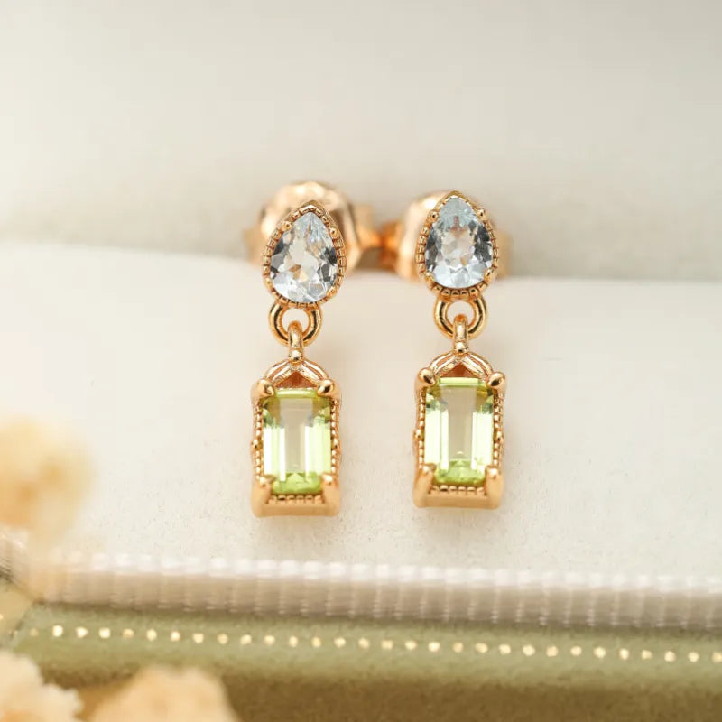 Peridot- und Topas-Ohrhänger "Geometrische Raffinesse" Vergoldetes Silber