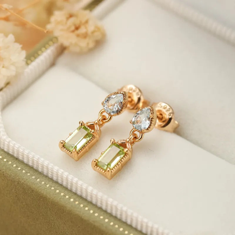 Peridot- und Topas-Ohrhänger "Geometrische Raffinesse" Vergoldetes Silber