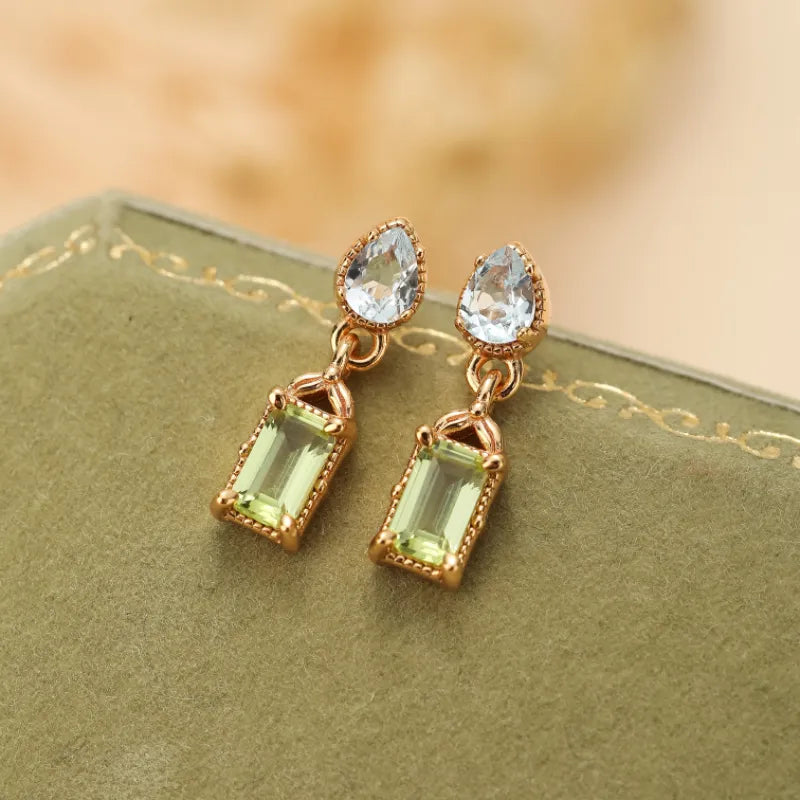 Peridot- und Topas-Ohrhänger "Geometrische Raffinesse" Vergoldetes Silber