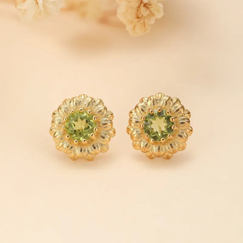 Peridot Ohrringe "Strahlende Blume" Vergoldet Silber