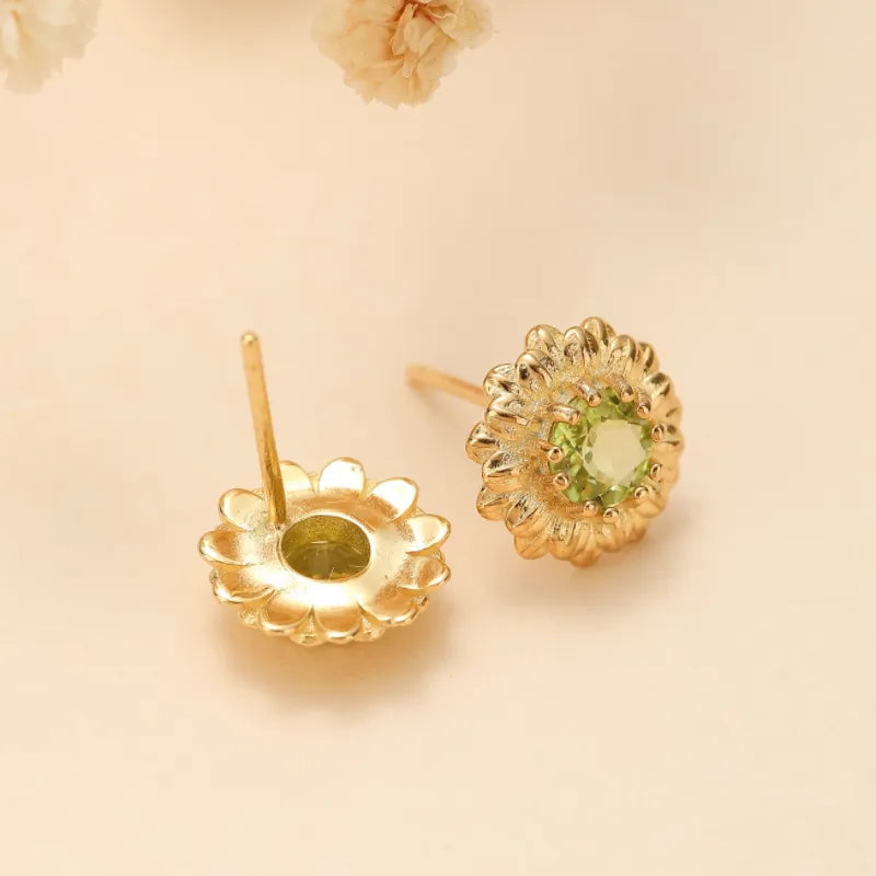 Peridot Earrings "Radiant Flower" Gold-Plated Silver