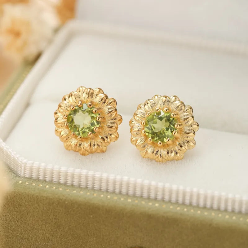 Peridot Ohrringe "Strahlende Blume" Vergoldet Silber