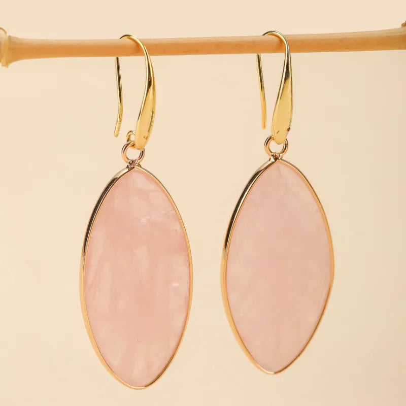 Boucles D'oreilles Puces En Quartz Rose Rond | Monture Acier Inoxydable, Neuves Sans Emballage