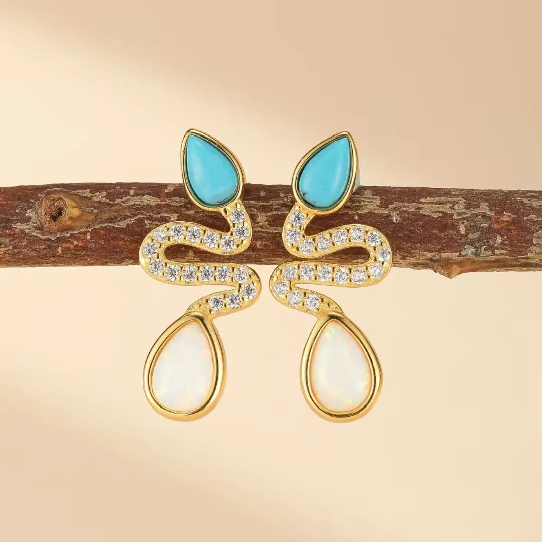 Ohrringe Schlange Türkis und Opal "Schlangen Charme" Silber