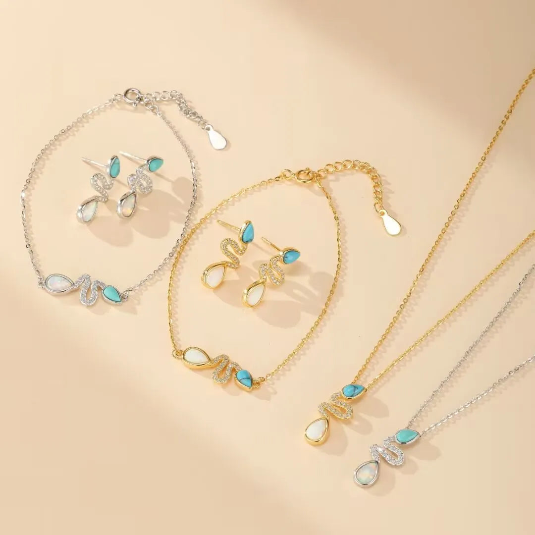 Ohrringe Schlange Türkis und Opal "Schlangen Charme" Silber