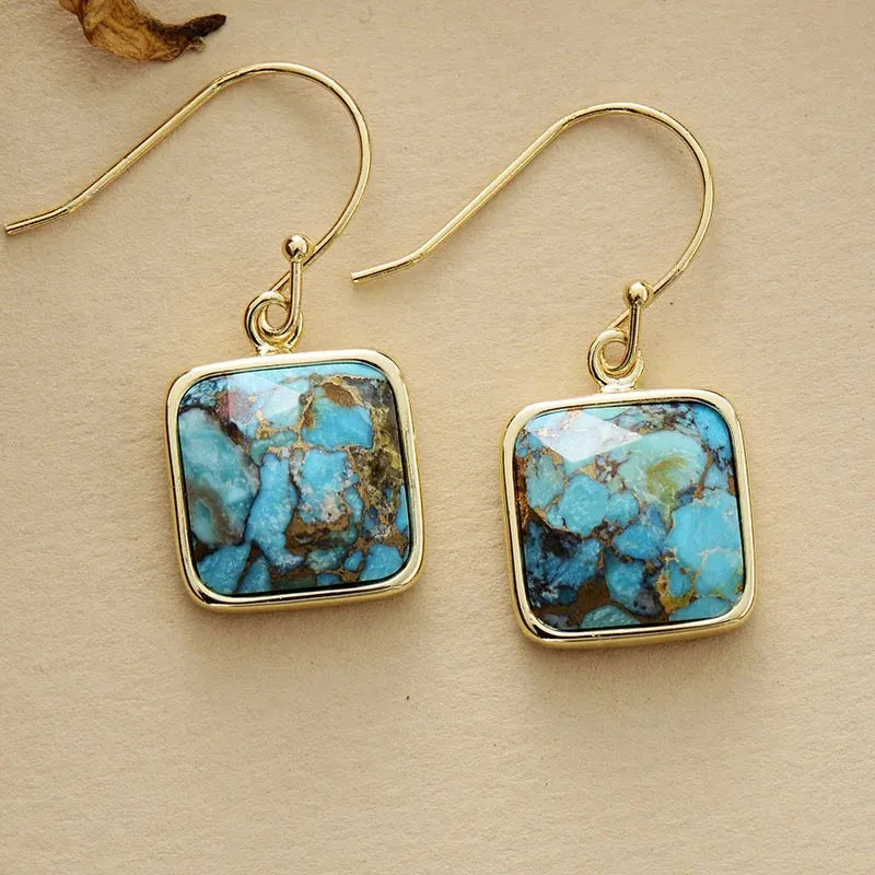 Boucles D'oreilles Pendantes En Turquoise Naturelle Et Argent 925 - Occasion - Fermoir Clips