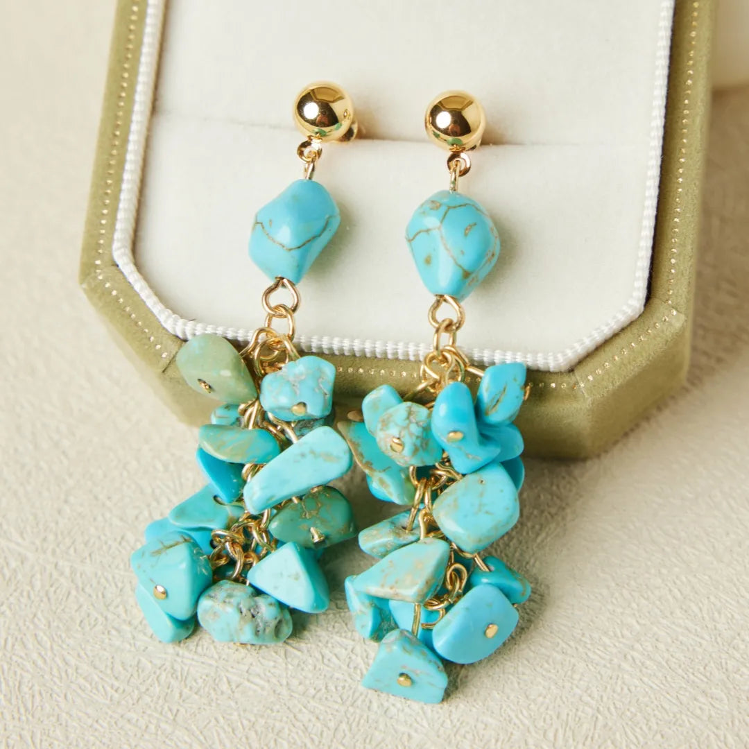 Boucles d'Oreilles Turquoise "Équilibre Naturel" Doré Or