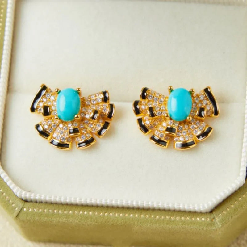 Boucles d'Oreilles Turquoise "Fleur Maritime" Argent Doré Or