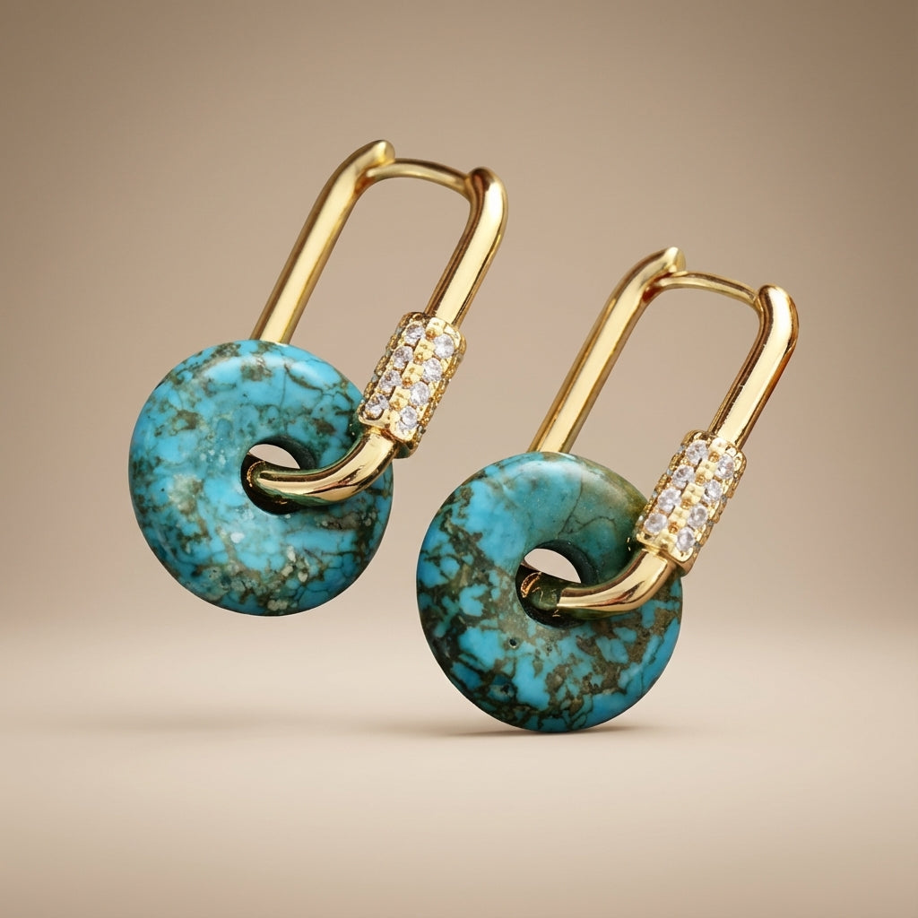 Turquoise Earrings "Luxurious" Gold-Plated Silver