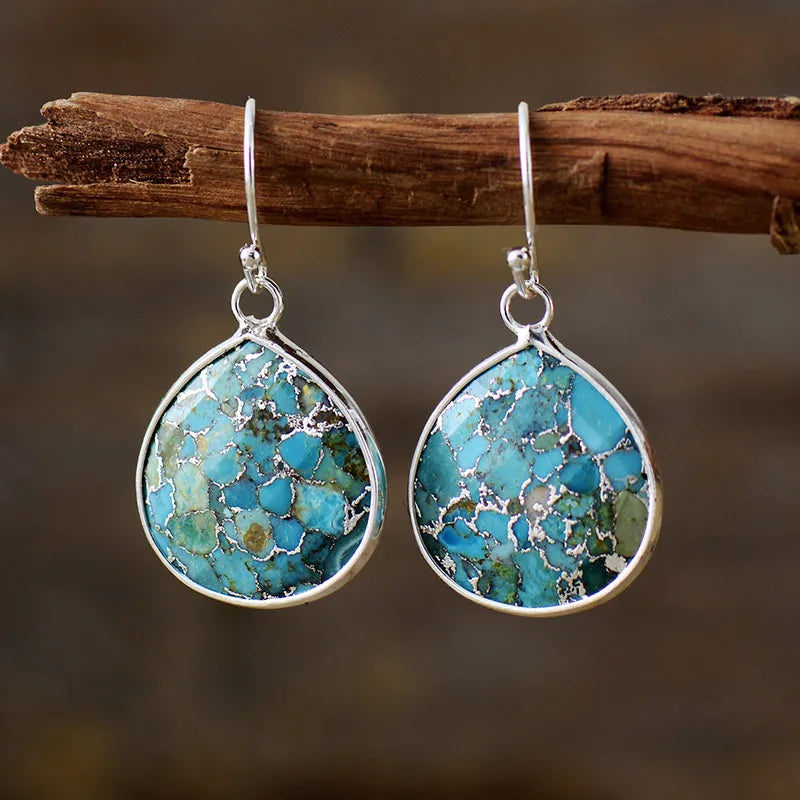 Boucles d'Oreilles Turquoise "Océan Profond" Argent Doré Or