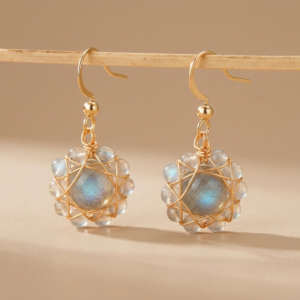 Boucles d'Oreilles Labradorite "Fleur Céleste" Doré Or @main
