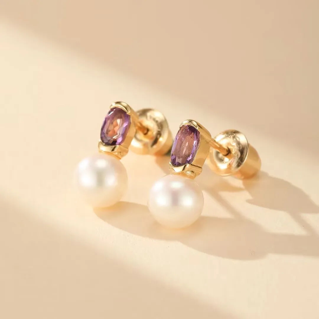 Amethyst and Pearl Earrings "Reflections of Elegance" Gold-Plated Silver