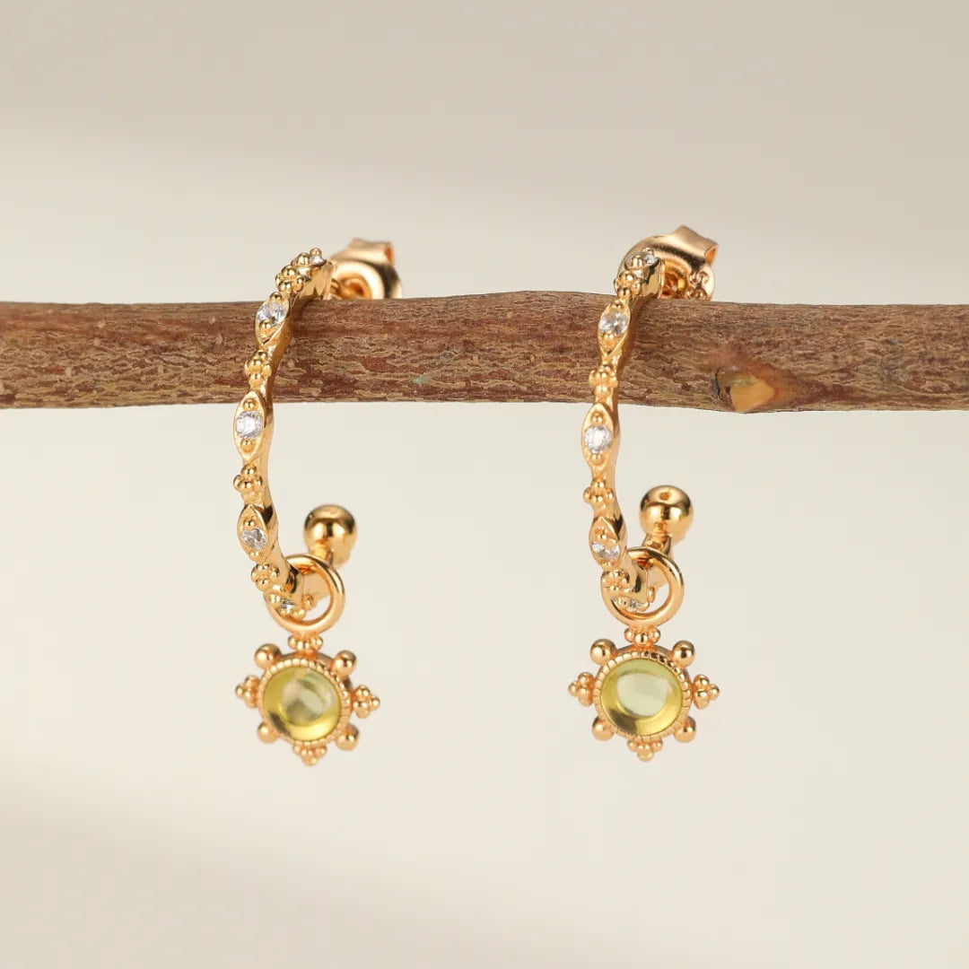 Peridot Hoop Earrings "Light Force" Gold-Plated Silver