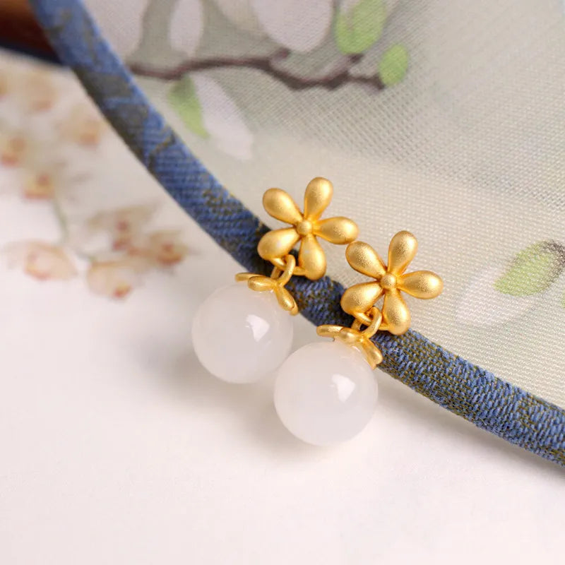 Jade Earrings “Floral Shine” Gold-Plated Silver
