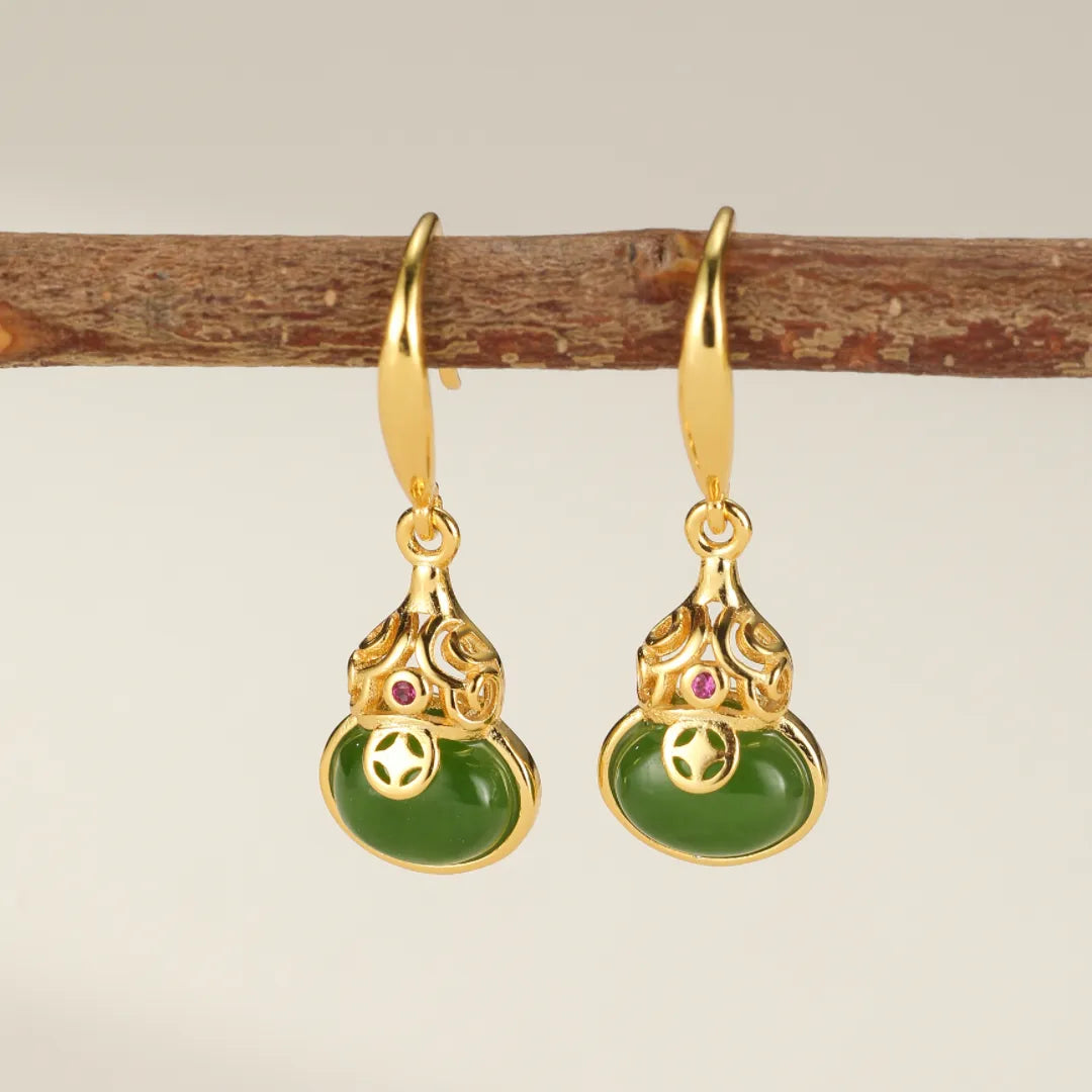 Jade Earrings “Light Sparkle” Gold-Plated Silver
