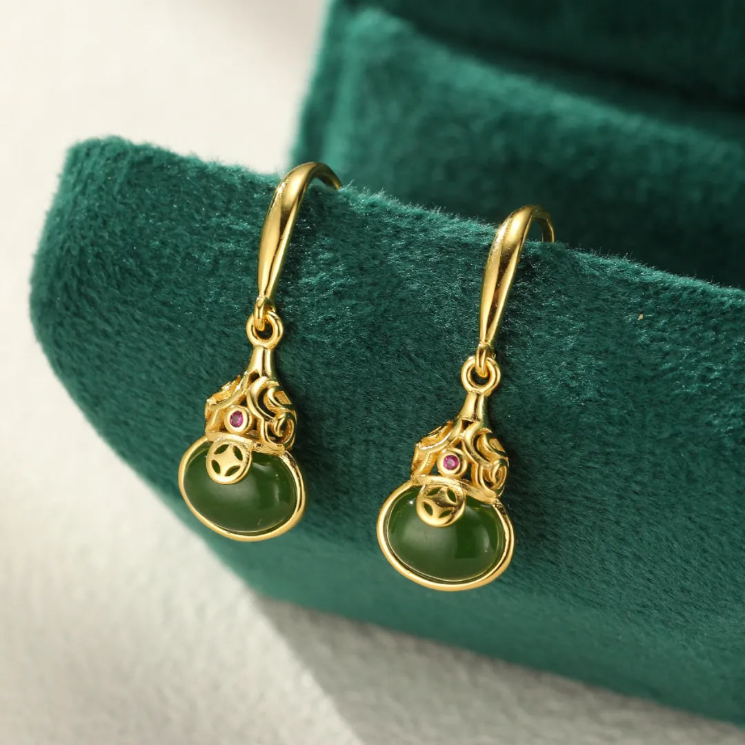 Jade Earrings “Light Sparkle” Gold-Plated Silver