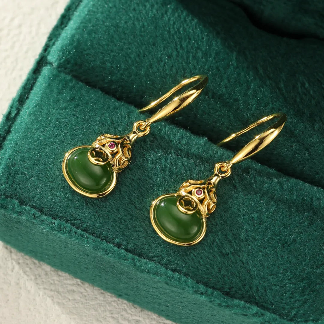 Jade Earrings “Light Sparkle” Gold-Plated Silver