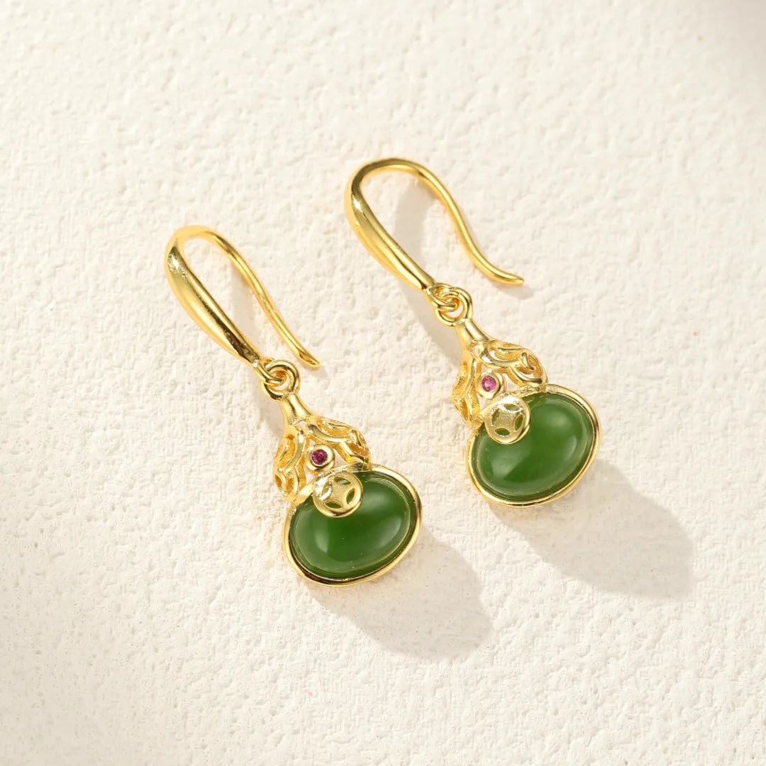 Jade Earrings “Light Sparkle” Gold-Plated Silver