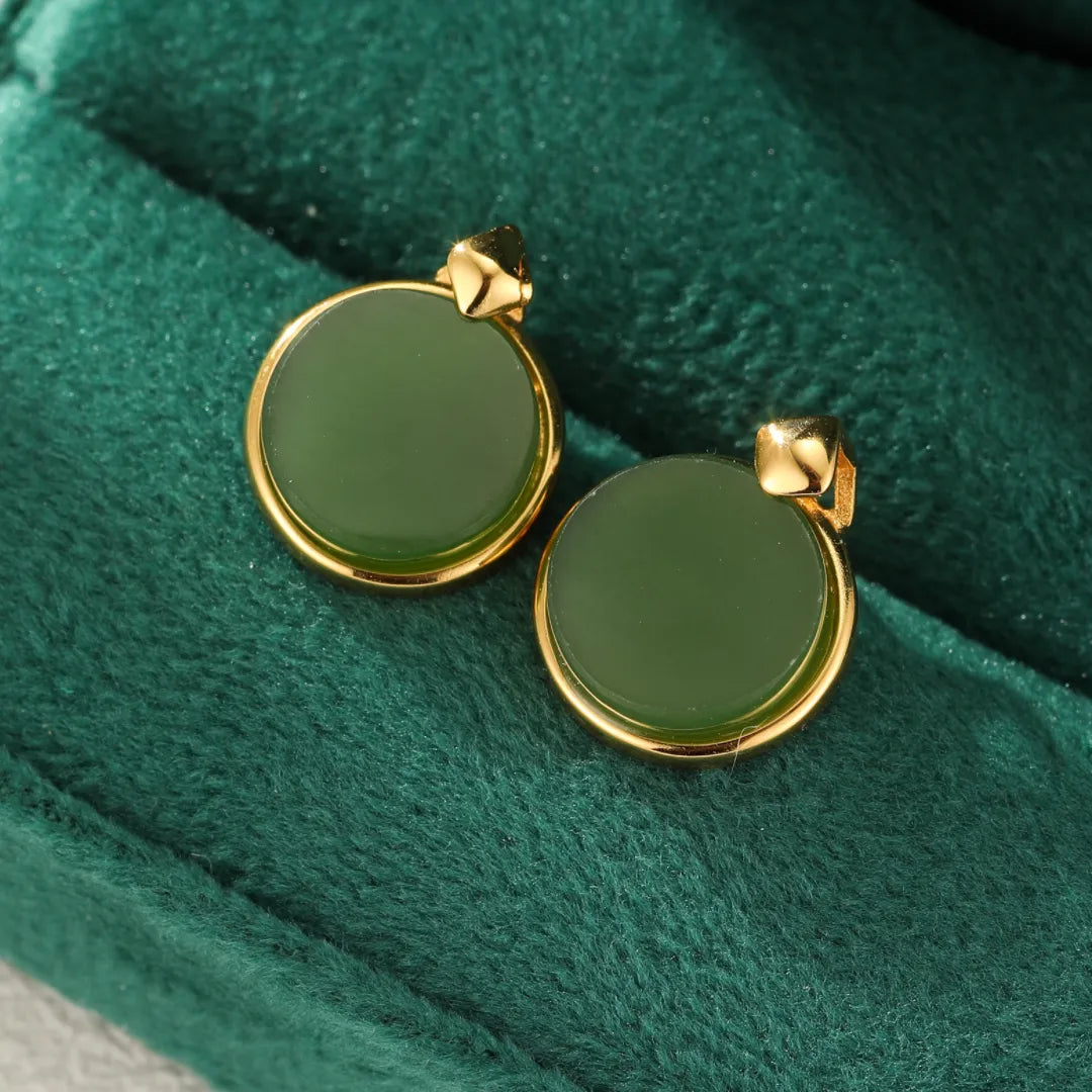 Jade Earrings "Deep Shine" Gold-Plated Silver
