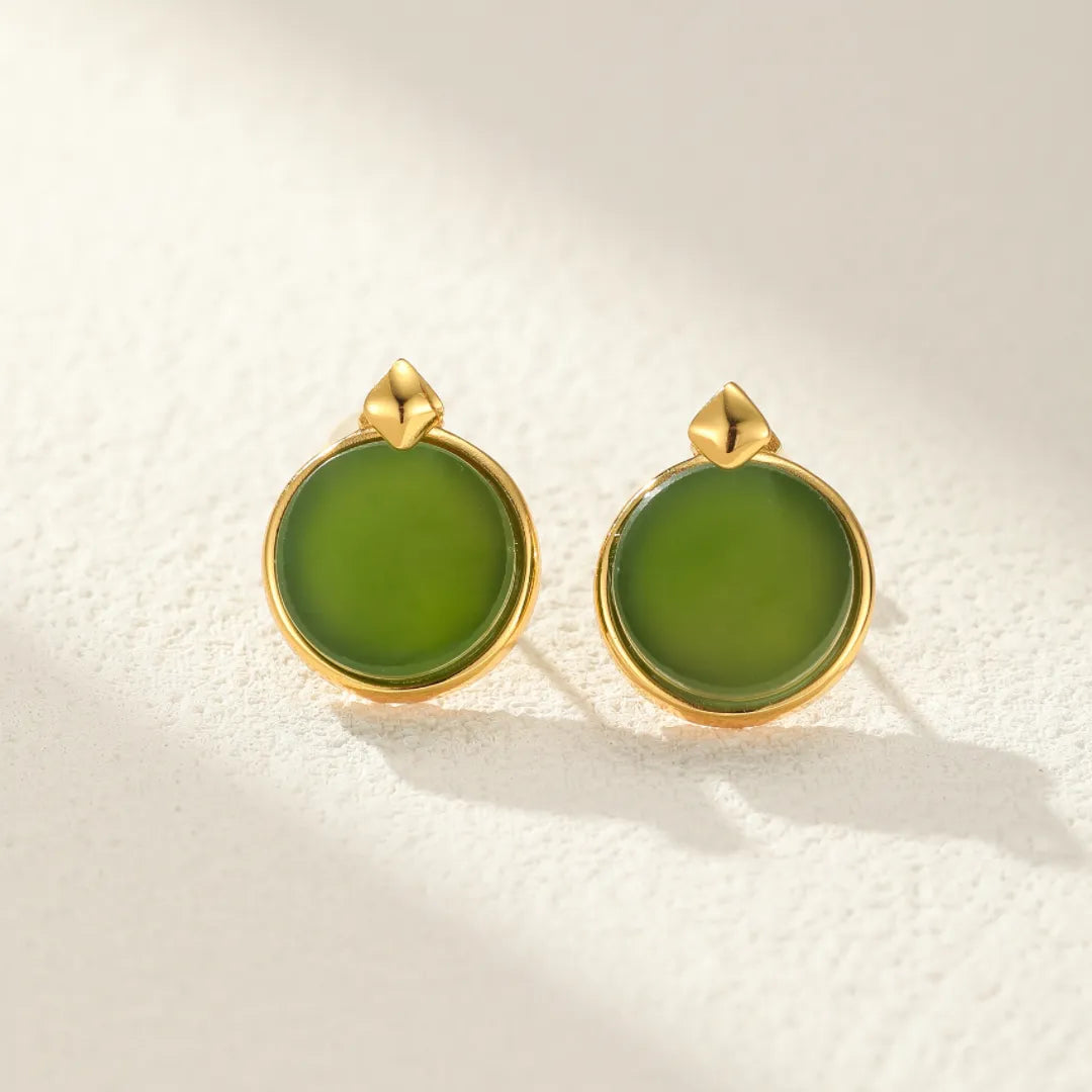 Jade Earrings "Deep Shine" Gold-Plated Silver