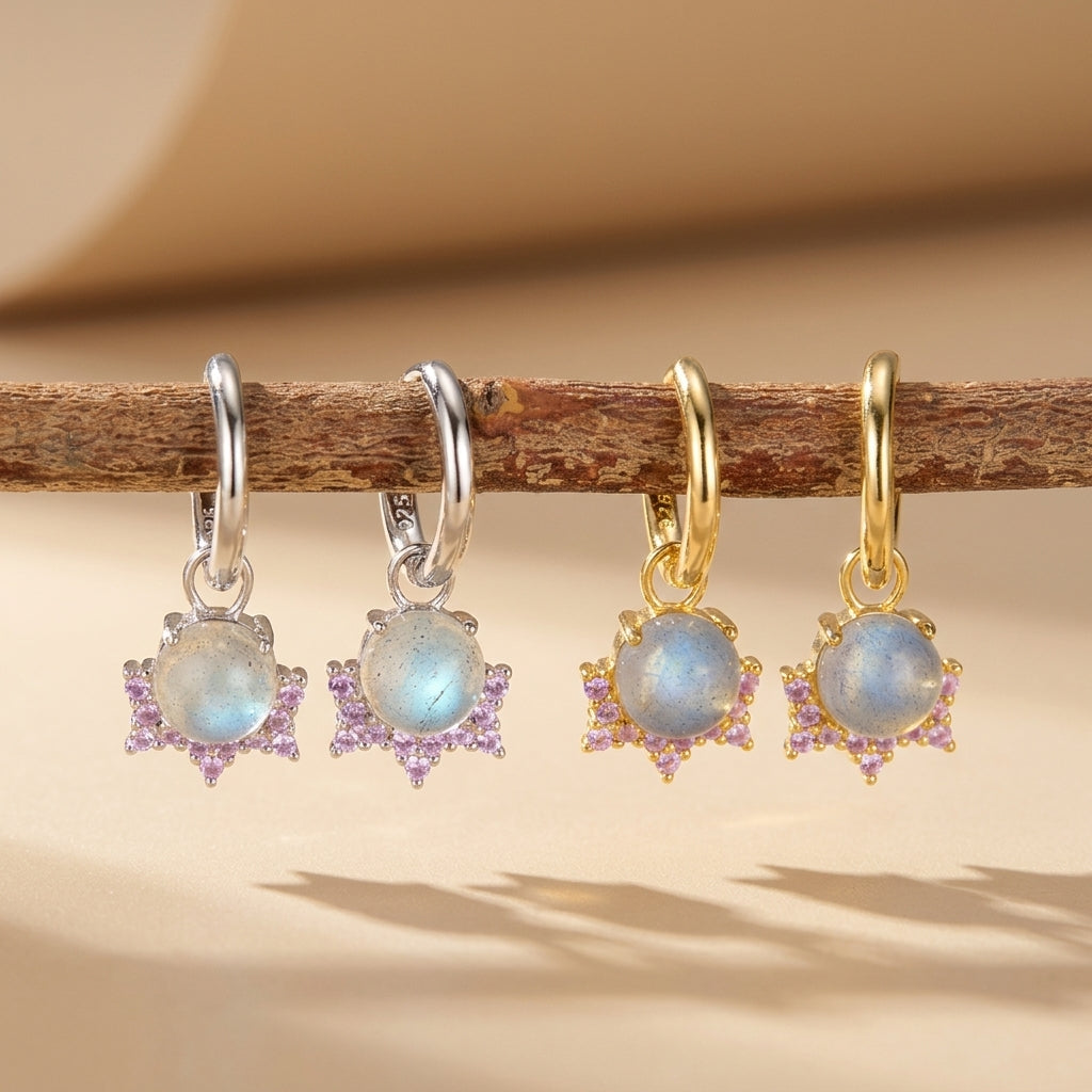 Boucles d'Oreilles Labradorite "Magie Céleste" Argent Doré Or @main