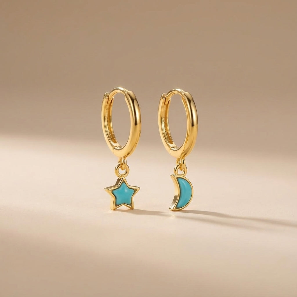 Turquoise Earrings "Celestial Balance" Gold-Plated Silver