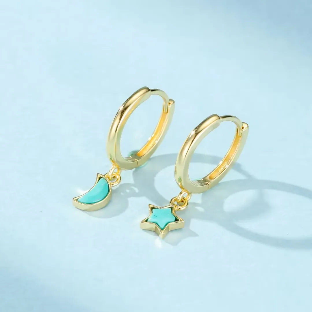 Turquoise Earrings "Celestial Balance" Gold-Plated Silver