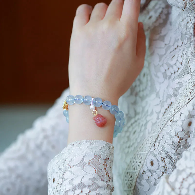 Armband Aquamarin "Charme Renardeau" Silber Vergoldet Gold